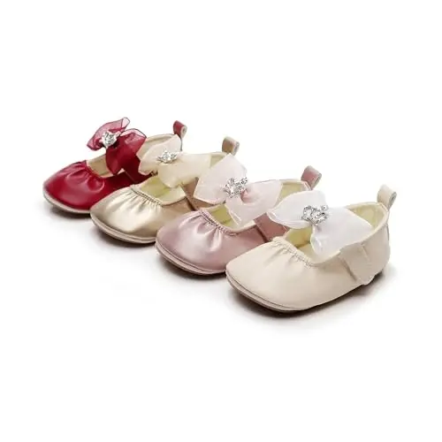 HONGTEYA chaqaloq qizlar Mary Jane Flats Toy bolalar uchun sirpanmaydigan birinchi yuruvchilar Yumshoq taglik PU Teri karavoti poyafzallari Krossovkalar To'y ziyofati Rojdestvo malika ko'ylak poyafzallari Chaqaloq mokasinlari qizlar - 5