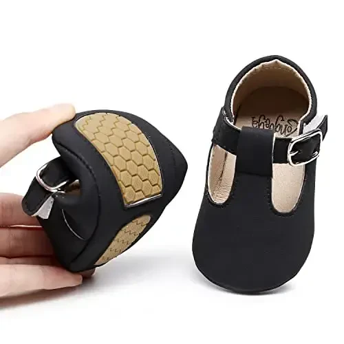 HONGTEYA Chaqaloq qizlar Mary Jane Flats Toy yuruvchilar uchun sirpanmaydigan yumshoq taglik PU teri beshik poyabzali Krossovkalar To'y partiyasi Rojdestvo malika ko'ylak poyabzali Chaqaloq mokasinlari qizlar - 3