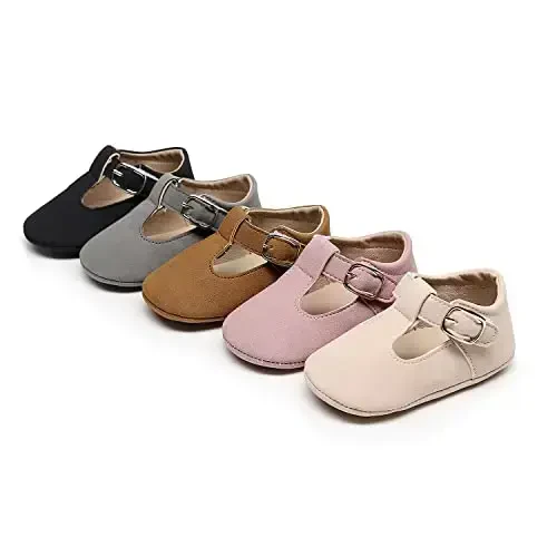 HONGTEYA Chaqaloq qizlar Mary Jane Flats Toy yuruvchilar uchun sirpanmaydigan yumshoq taglik PU teri beshik poyabzali Krossovkalar To'y partiyasi Rojdestvo malika ko'ylak poyabzali Chaqaloq mokasinlari qizlar - 7