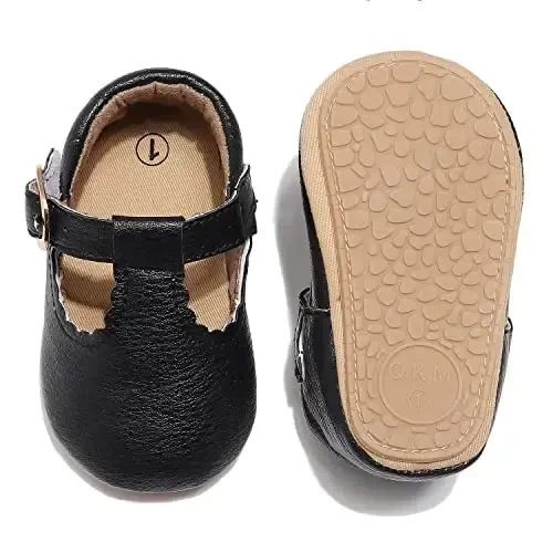 HONGTEYA chaqaloq qizlar Mary Jane poyabzallari, Yürüyüşü yeni başlayanlar üçün kaymayan, Yumuşak tabanlı PU deri beşik poyabzalları, Sneaker Toy Bayramı Rojdestvo Prenses libos poyabzalları, körpələr üçün makosen qızlar - 4