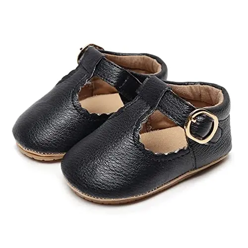 HONGTEYA chaqaloq qizlar Mary Jane poyabzallari, Yürüyüşü yeni başlayanlar üçün kaymayan, Yumuşak tabanlı PU deri beşik poyabzalları, Sneaker Toy Bayramı Rojdestvo Prenses libos poyabzalları, körpələr üçün makosen qızlar - 2