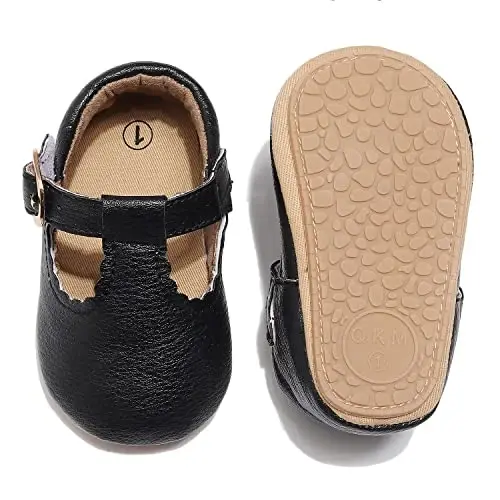 HONGTEYA chaqaloq qizlar Mary Jane poyabzallari, Yürüyüşü yeni başlayanlar üçün kaymayan, Yumuşak tabanlı PU deri beşik poyabzalları, Sneaker Toy Bayramı Rojdestvo Prenses libos poyabzalları, körpələr üçün makosen qızlar - 4