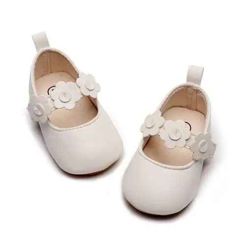 HONGTEYA Chaqaloq Qizlar uchun Mary Jane Flats Non Slip Kichkintoylar uchun Birinchi Yuruvchilar Yumshoq Taglik PU Teri Beşik Poyafzallari Krossovka To'y ziyofati Rojdestvo malika libosi poyabzali Qizlar uchun chaqaloq mokasinlari 