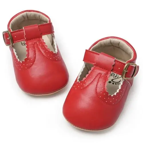 HONGTEYA Chaqaloq Qizlar uchun Mary Jane Flats Non Slip Toddler Birinchi Yuruvchilar Yumshoq Taglik PU Teri Beşik Poyabzali Krossovka To'y ziyofati Rojdestvo malika libosi Poyabzal chaqaloq mokasinlari Qizlar - 1