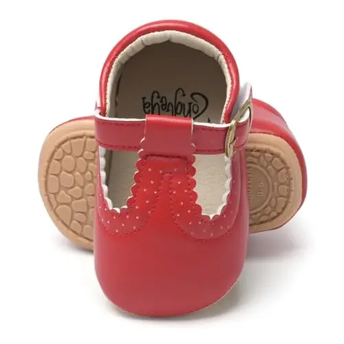 HONGTEYA Chaqaloq Qizlar uchun Mary Jane Flats Non Slip Toddler Birinchi Yuruvchilar Yumshoq Taglik PU Teri Beşik Poyabzali Krossovka To'y ziyofati Rojdestvo malika libosi Poyabzal chaqaloq mokasinlari Qizlar - 3
