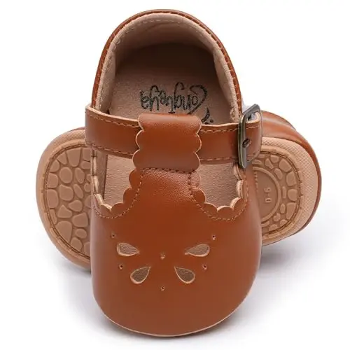HONGTEYA Chaqaloq Qizlar uchun Mary Jane Flats Sirpanmaydigan Turlar Birinchi Yuruvchilar Yumshoq Taglik PU Teri Beshik Poyabzali Tug'ilgan kun To'y Rojdestvo Shahzoda Libosi Poyabzali Chaqaloq Moccasins Qizlar - 3
