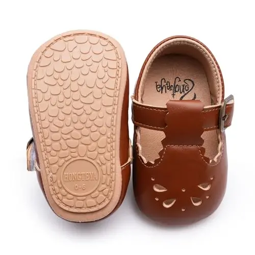 HONGTEYA Chaqaloq Qizlar uchun Mary Jane Flats Sirpanmaydigan Turlar Birinchi Yuruvchilar Yumshoq Taglik PU Teri Beshik Poyabzali Tug'ilgan kun To'y Rojdestvo Shahzoda Libosi Poyabzali Chaqaloq Moccasins Qizlar - 4