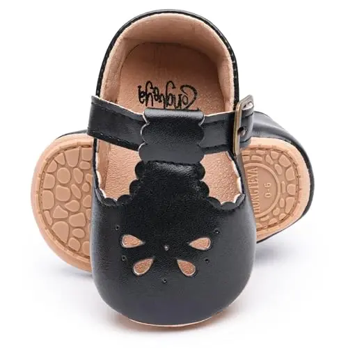 HONGTEYA Chaqaloq Qizlar uchun Mary Jane Flats Sirpanmaydigan Turlar Birinchi Yuruvchilar Yumshoq Taglik PU Teri Beshik Poyabzali Tug'ilgan kun To'y Rojdestvo Shahzoda Libosi Poyabzali Chaqaloq Mokasinlari Qizlar - 3