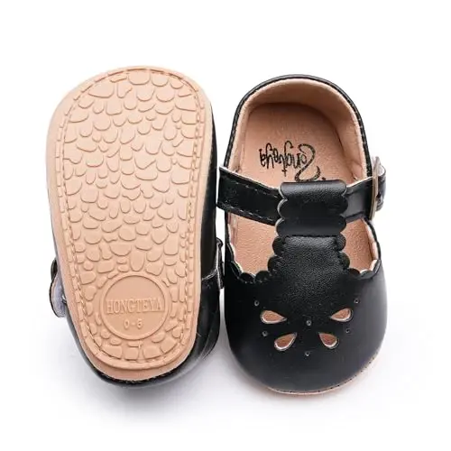 HONGTEYA Chaqaloq Qizlar uchun Mary Jane Flats Sirpanmaydigan Turlar Birinchi Yuruvchilar Yumshoq Taglik PU Teri Beshik Poyabzali Tug'ilgan kun To'y Rojdestvo Shahzoda Libosi Poyabzali Chaqaloq Mokasinlari Qizlar - 4
