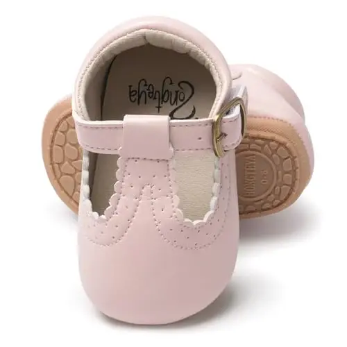 HONGTEYA Chaqaloq Qizlar uchun Mary Jane Flats Sürishga qarshi Toddler Birinchi Yuruvchilar Yumshoq Taglik PU Teri Beşik Poyabzal Krossovka To'y Partiyasi Rojdestvo Malika Ko'ylak Poyabzal Chaqaloq Moccasins Qizlar - 3