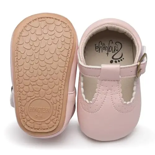 HONGTEYA Chaqaloq Qizlar uchun Mary Jane Flats Sürishga qarshi Toddler Birinchi Yuruvchilar Yumshoq Taglik PU Teri Beşik Poyabzal Krossovka To'y Partiyasi Rojdestvo Malika Ko'ylak Poyabzal Chaqaloq Moccasins Qizlar - 4