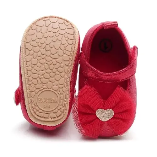 HONGTEYA Chaqaloq Qizlar uchun Meri Jeyn Flats Non Slip Yurishni O'rganayotganlar uchun Yumshoq Taglik PU Teri Beşik Poyabzali To'y Kechasi Rojdestvo malika libosi poyabzali chaqaloq mokasinlari qizlar - 3