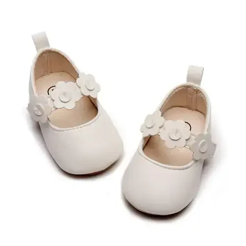 HONGTEYA Infant Baby Girls Mary Jane Flats Non Slip for Toddler First Walkers Soft Sole PU Leather Crib Shoes Sneaker Wedding Party Christmas Princess Dress Shoes Baby Moccasins Girls 