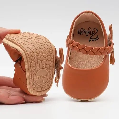 HONGTEYA Детские туфли Mary Jane для малышек, нескользящие, для первых шагов, на мягкой подошве, из искусственной кожи, для кроватки, кроссовки, свадебные, для вечеринок, рождественские, принцессы, для платья, детские мокасины для девочек - 2