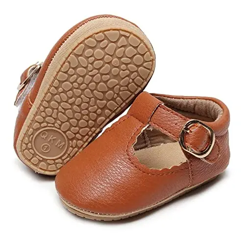 HONGTEYA Go'dak Infant Baby Girls Mary Jane Flats Go'daklar uchun Sirpanmaydigan Birinchi Yuruvchilar Yumshoq Taglik PU Teri Beshik Poyabzallari Sneaker To'y Partiyasi Rojdestvo Malika Liboslari Poyabzallari Go'dak Mokasinlari Qizlar 