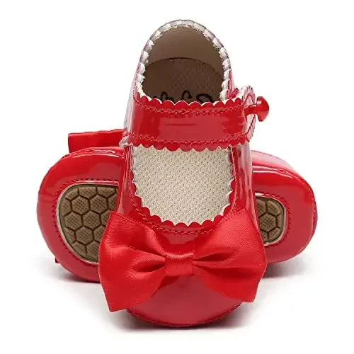 HONGTEYA Infant Baby Girls Mary Jane Flats Yurishni endigina boshlagan qizaloqlar uchun sirpanmaydigan, yumshoq taglikli PU charm beshik poyabzallari Sneaker to'y ziyofati Rojdestvo malika ko'ylak poyabzallari chaqaloq mokasinlari qizlar - HONGTEYA (1)