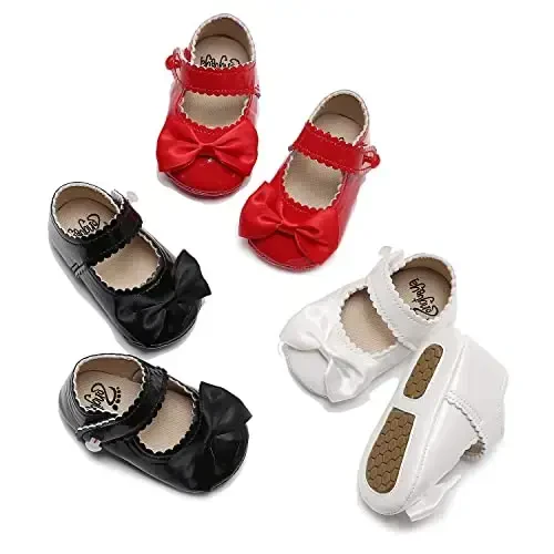 HONGTEYA go'dak qizlar Mary Jane Flats Toy oyoqlari Yürüyüş öncesi yumshoq taglik PU Charm ko'cha poyabzali Sneaker To'y ziyofati Rojdestvo malika ko'ylak poyabzali go'dak mokasin qizlar - 5