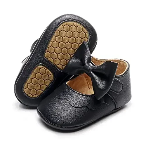 HONGTEYA go'dak qizlar Mary Jane Flats toymaydigan chaqaloqlar uchun birinchi yuruvchilar yumshoq taglik PU charm beshik poyabzali krossovkasi to'y ziyofati Rojdestvo malika ko'ylak poyabzali chaqaloq mokasin qizlar 