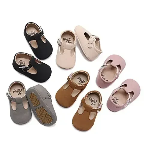 HONGTEYA Infant Baby Girls Mary Jane Flats Non Slip for Toddler First Walkers Soft Sole PU Leather Crib Shoes Sneaker Wedding Party Christmas Princess Dress Shoes Baby Moccasins Girls - 6
