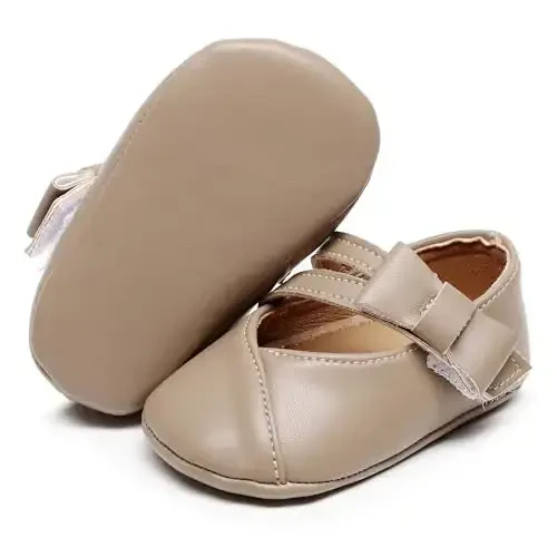 HONGTEYA Infant Baby Girl Mary Janes Flats PU Charm Non-Slip Yumshoq Podoshva Kichkintoy Birinchi yuruvchi yangi tug'ilgan chaqaloq beshik poyabzallari To'y ziyofati Princess Baby Moccasins Girl liboslari poyabzallari - 1
