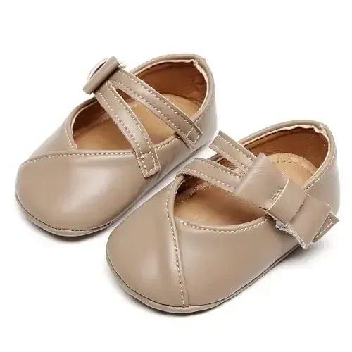 HONGTEYA Infant Baby Girl Mary Janes Flats PU Charm Non-Slip Yumshoq Podoshva Kichkintoy Birinchi yuruvchi yangi tug'ilgan chaqaloq beshik poyabzallari To'y ziyofati Princess Baby Moccasins Girl liboslari poyabzallari - 4