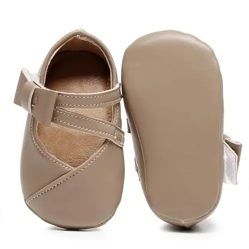 HONGTEYA Infant Baby Girl Mary Janes Flats PU Charm Non-Slip Yumshoq Podoshva Kichkintoy Birinchi yuruvchi yangi tug'ilgan chaqaloq beshik poyabzallari To'y ziyofati Princess Baby Moccasins Girl liboslari poyabzallari - 3