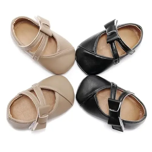 HONGTEYA Infant Baby Girl Mary Janes Flats PU Charm Non-Slip Yumshoq Podoshva Kichkintoy Birinchi yuruvchi yangi tug'ilgan chaqaloq beshik poyabzallari To'y ziyofati Princess Baby Moccasins Girl liboslari poyabzallari - 5