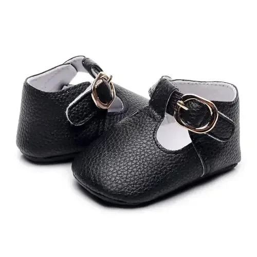 HONGTEYA Infant Baby Girl Mary Janes Flats PU Charm terisidan tayyorlangan, toymaydigan yumshoq taglikli, ilk yuruvchi go'daklar uchun krovat poyabzali, to'y ziyofati malikasi chaqaloq mokasinlari qizlar uchun oyoq kiyimi - 4