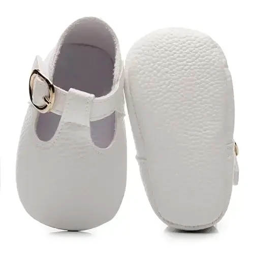 HONGTEYA Infant Baby Girl Mary Janes Flats PU Leather Non-Slip Soft Sole for Toddler First Walker Newborn Infant Crib Shoes Wedding Party Princess Baby Moccasins Girl Dress Shoes - 3