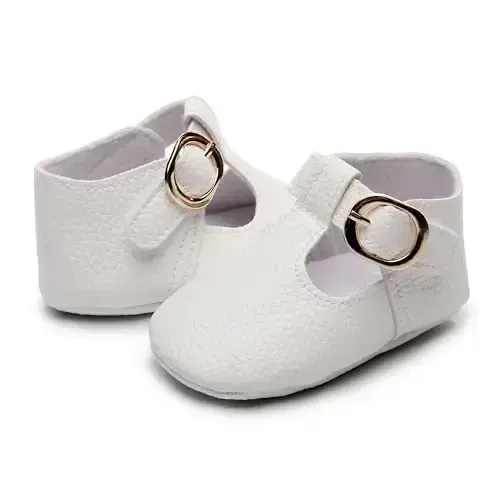 HONGTEYA Infant Baby Girl Mary Janes Flats PU Leather Non-Slip Soft Sole for Toddler First Walker Newborn Infant Crib Shoes Wedding Party Princess Baby Moccasins Girl Dress Shoes - 4