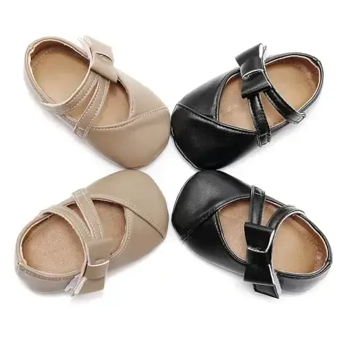 HONGTEYA Infant Baby Girl Mary Janes Flats PU Leather Non-Slip Soft Sole for Toddler First Walker Newborn Infant Crib Shoes Wedding Party Princess Baby Moccasins Girl Dress Shoes - 5