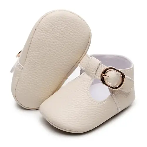 HONGTEYA Infant Baby Girl Mary Janes Flats PU Leather Non-Slip Soft Sole for Toddler First Walker Newborn Infant Crib Shoes Wedding Party Princess Baby Moccasins Girl Dress Shoes - HONGTEYA (1)