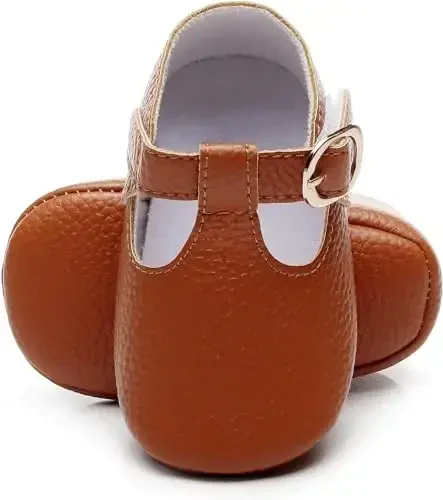 HONGTEYA Infant Baby Girl Mary Janes Flats PU Leather Non-Slip Soft Sole for Toddler First Walker Newborn Infant Crib Shoes Wedding Party Princess Baby Moccasins Girl Dress Shoes - 1