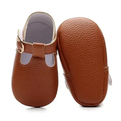 HONGTEYA Infant Baby Girl Mary Janes Flats PU Leather Non-Slip Soft Sole for Toddler First Walker Newborn Infant Crib Shoes Wedding Party Princess Baby Moccasins Girl Dress Shoes - 3
