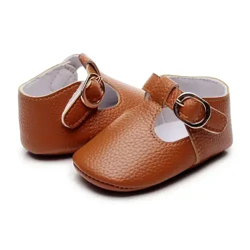 HONGTEYA Infant Baby Girl Mary Janes Flats PU Teri Non-Slip Yumshoq Taglik Chaqaloq Birinchi Walker Yangi Tug'ilgan Chaqaloq Krovat Poyabzallari To'y Ziyofati Malika Chaqaloq Mokasinlari Qizlar Libos Poyabzallari - 4