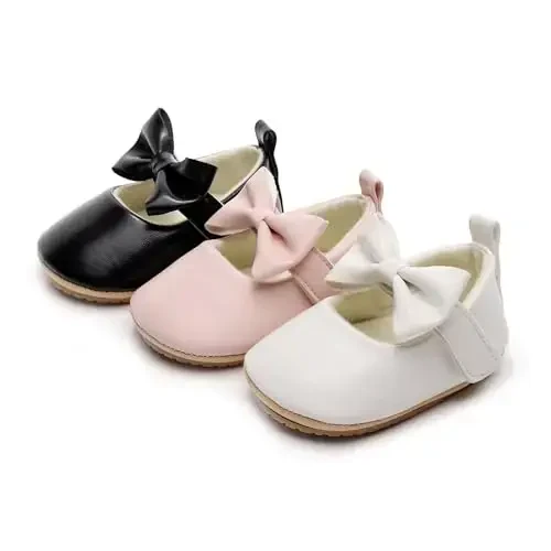 HONGTEYA Infant Baby Girls Mary Jane Flats Non Slip for Toddler First Walkers Soft Sole PU Leather Crib Shoes Sneaker Wedding Party Christmas Princess Dress Shoes Baby Moccasins Girls - 4