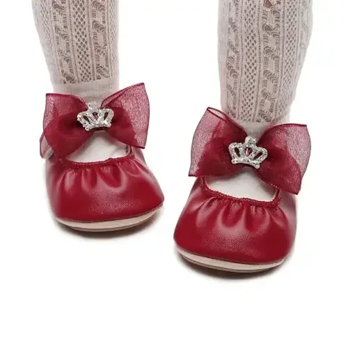 HONGTEYA Infant Baby Girls Mary Jane Flats Non Slip for Toddler First Walkers Soft Sole PU Leather Crib Shoes Sneaker Wedding Party Christmas Princess Dress Shoes Baby Moccasins Girls - HONGTEYA (1)
