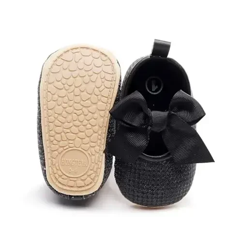 HONGTEYA Infant Baby Girls Mary Jane Flats Non Slip for Toddler First Walkers Soft Sole PU Leather Crib Shoes Sneaker Wedding Party Christmas Princess Dress Shoes Baby Moccasins Girls - 2