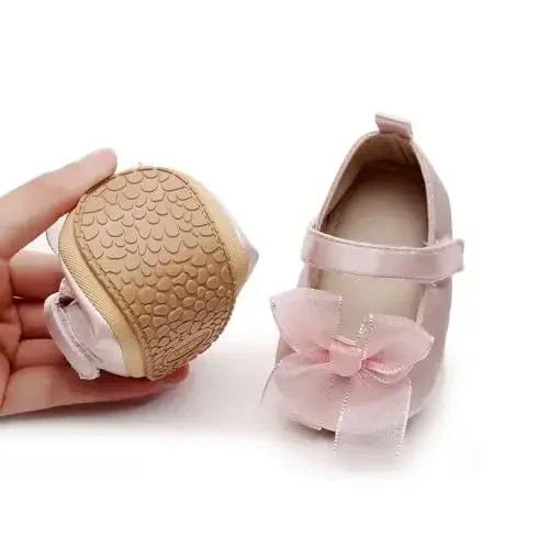 HONGTEYA Infant Baby Girls Mary Jane Flats Non Slip for Toddler First Walkers Soft Sole PU Leather Crib Shoes Sneaker Wedding Party Christmas Princess Dress Shoes Baby Moccasins Girls - 3