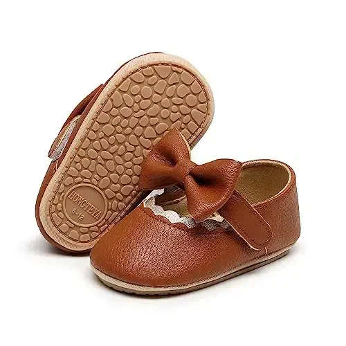 HONGTEYA Infant Baby Girls Mary Jane Flats Non Slip for Toddler First Walkers Soft Sole PU Leather Crib Shoes Sneaker Wedding Party Christmas Princess Dress Shoes Baby Moccasins Girls - 4