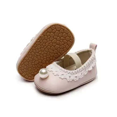 HONGTEYA Infant Baby Girls Mary Jane Flats Non Slip for Toddler First Walkers Soft Sole PU Leather Crib Shoes Sneaker Wedding Party Christmas Princess Dress Shoes Baby Moccasins Girls - 1