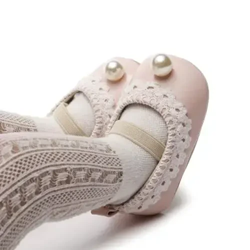 HONGTEYA Infant Baby Girls Mary Jane Flats Non Slip for Toddler First Walkers Soft Sole PU Leather Crib Shoes Sneaker Wedding Party Christmas Princess Dress Shoes Baby Moccasins Girls - 3