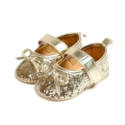 HONGTEYA Infant Baby Girls Mary Jane Flats Non Slip for Toddler First Walkers Soft Sole PU Leather Crib Shoes Sneaker Wedding Party Christmas Princess Dress Shoes Baby Moccasins Girls - 2
