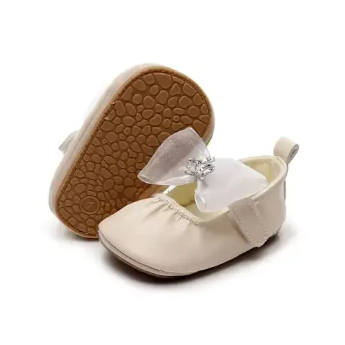 HONGTEYA Infant Baby Girls Mary Jane Flats Non Slip for Toddler First Walkers Soft Sole PU Leather Crib Shoes Sneaker Wedding Party Christmas Princess Dress Shoes Baby Moccasins Girls - HONGTEYA