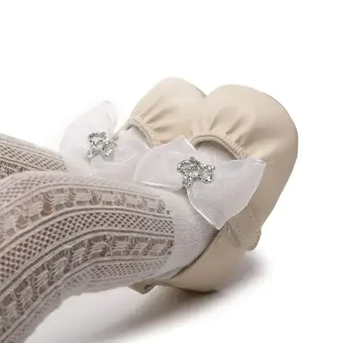 HONGTEYA Infant Baby Girls Mary Jane Flats Non Slip for Toddler First Walkers Soft Sole PU Leather Crib Shoes Sneaker Wedding Party Christmas Princess Dress Shoes Baby Moccasins Girls - 3