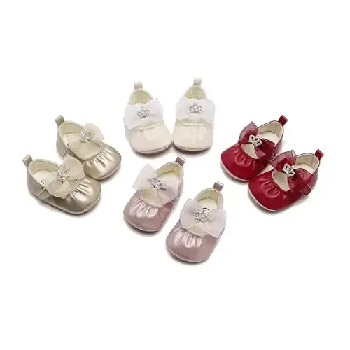 HONGTEYA Infant Baby Girls Mary Jane Flats Non Slip for Toddler First Walkers Soft Sole PU Leather Crib Shoes Sneaker Wedding Party Christmas Princess Dress Shoes Baby Moccasins Girls - 4