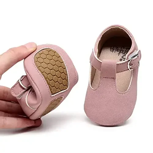 HONGTEYA Infant Baby Girls Mary Jane Flats Non Slip for Toddler First Walkers Soft Sole PU Leather Crib Shoes Sneaker Wedding Party Christmas Princess Dress Shoes Baby Moccasins Girls - 3