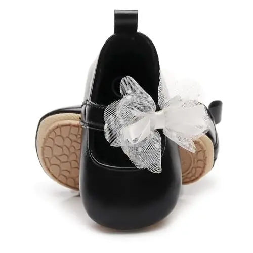 HONGTEYA Infant Baby Girls Mary Jane Flats Non Slip for Toddler First Walkers Soft Sole PU Leather Crib Shoes Sneaker Wedding Party Christmas Princess Dress Shoes Baby Moccasins Girls - 2