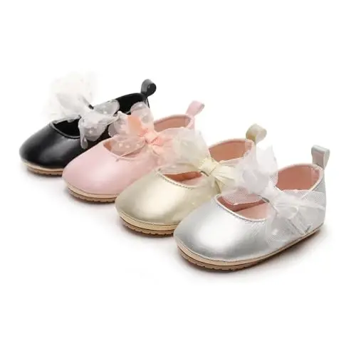 HONGTEYA Infant Baby Girls Mary Jane Flats Non Slip for Toddler First Walkers Soft Sole PU Leather Crib Shoes Sneaker Wedding Party Christmas Princess Dress Shoes Baby Moccasins Girls - 4