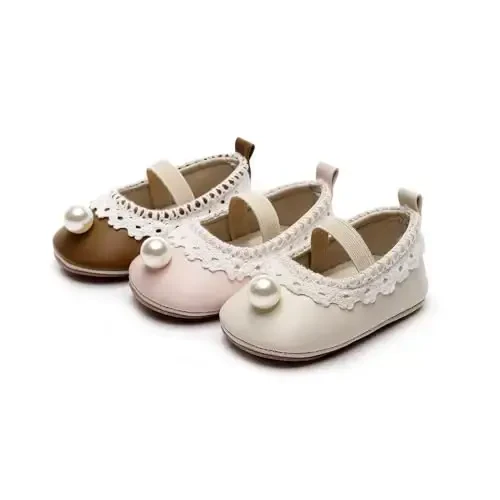 HONGTEYA Infant Baby Girls Mary Jane Flats Non Slip for Toddler First Walkers Soft Sole PU Leather Crib Shoes Sneaker Wedding Party Christmas Princess Dress Shoes Baby Moccasins Girls - 5